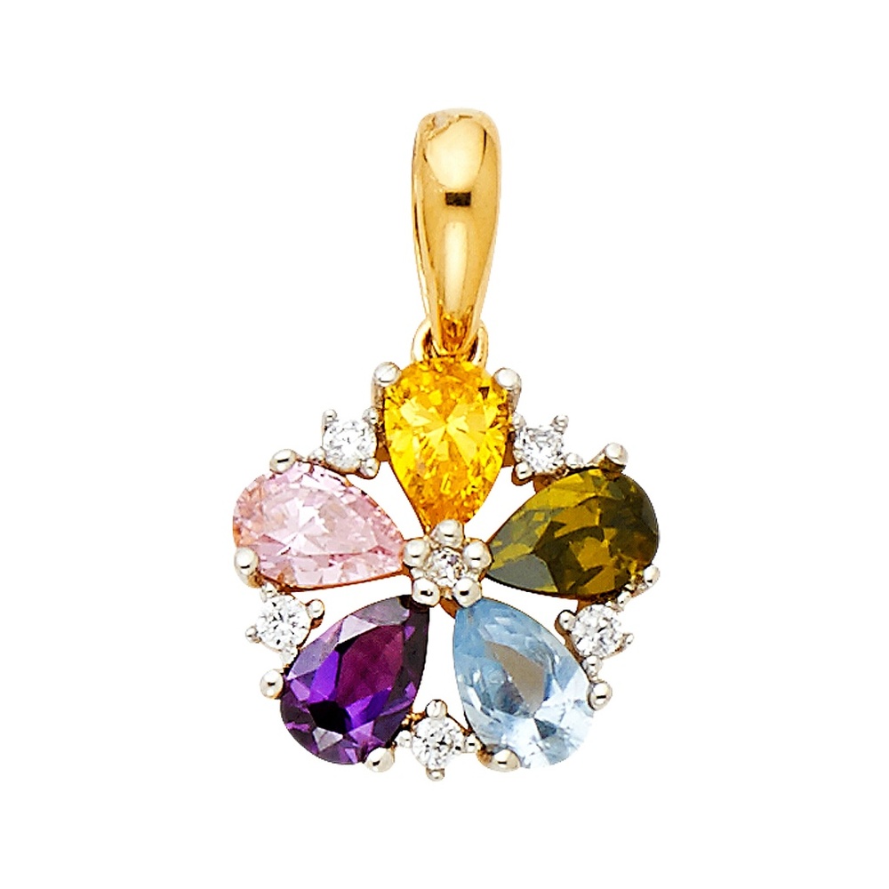14K Yellow Gold  Multi CZ Flower Pendant